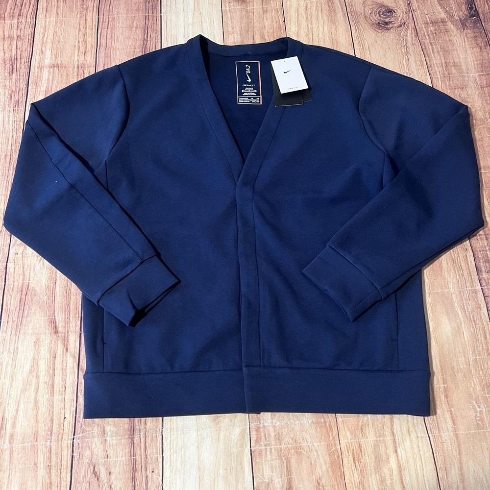 Nike 24.7 ImpossiblySoft Cardigan Men M Navy Dri-FIT NWT $125 HQ6948-451